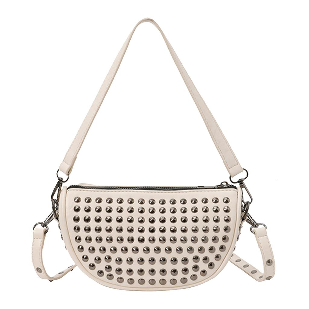 Women PU Leather Studded Underarm Shoulder Bag with Zipper Fashion Shoulder Handbag Adjustable Strap for  Work Daily Use