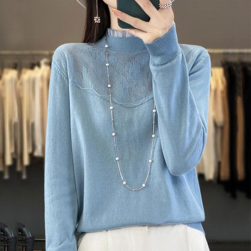 Damen Kaschmirpullover Qinghe Kaschmir 50% Wolle 50% Maulbeerseide Damen Herbst und Winter Kaschmir Pullover Weich und Warm