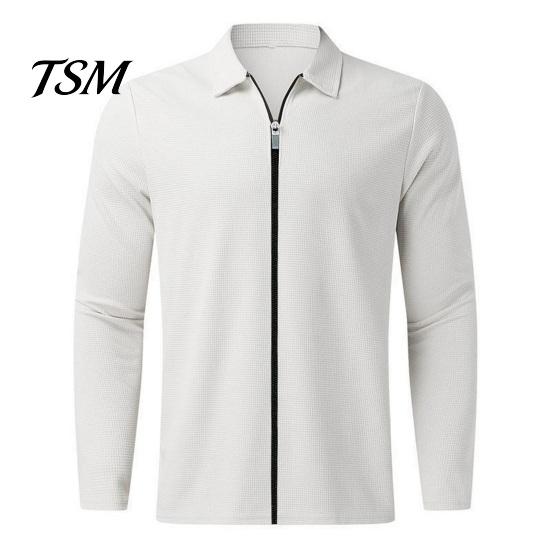 Men Solid Color Long Sleeve Shirt Autumn Winter Breathable Simple And Elegant Top Lapel Zipper Placket Outdoor Sports T-Shirt with