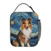 Shetland Sheepdog Dog In A Van Gogh Starry Night Insulated Lunch Bag for Kids School Cooler Thermal Food Box Tote Lunch Boxes