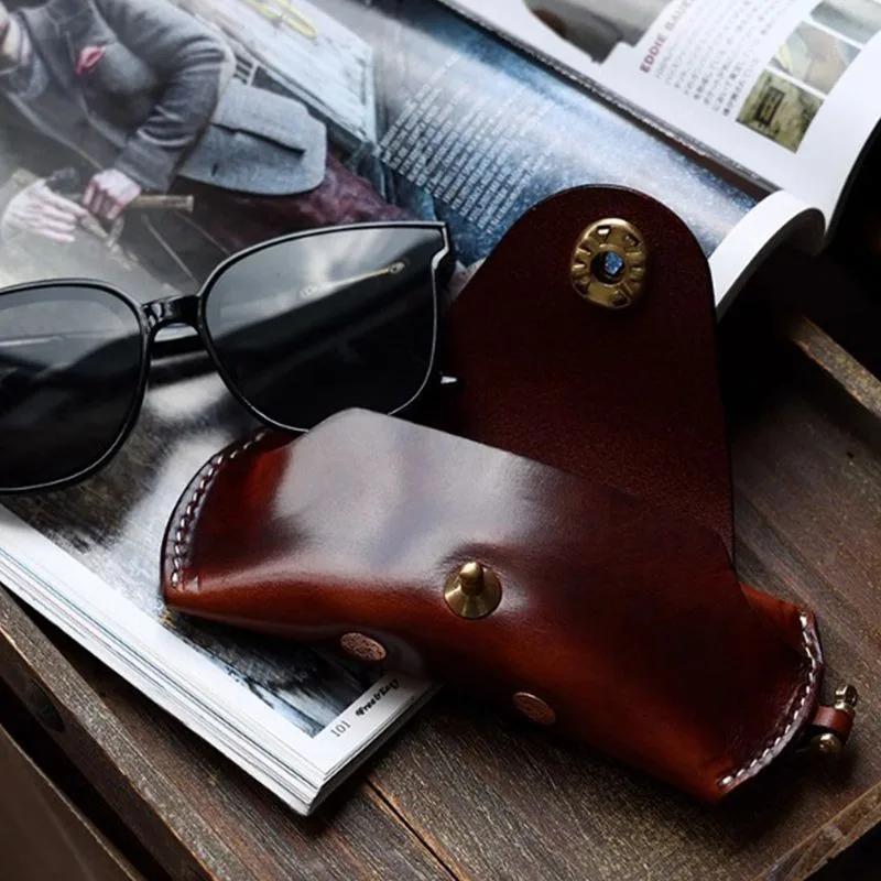 Přenosná retro ručně vyrobená taška na brýle z PU kůže se šňůrkou na zavěšení Pouzdro na sluneční brýle Jednoduchý úložný box na brýle Pouzdro na sluneční brýle
