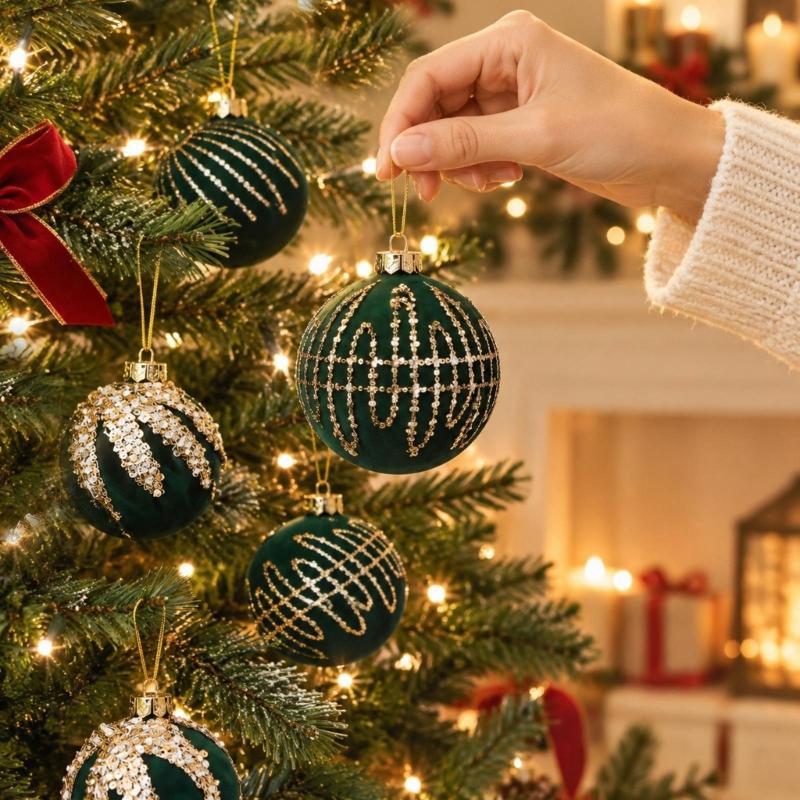 12-Piece Christmas Bauble Set, Soft-Texture Ball Decorations with Decorative Motifs and Top Rings for Holiday Tree Displays