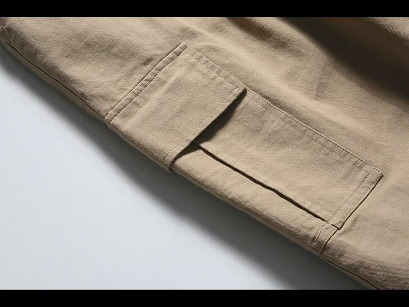 City Fanpin 2024 Spring Men's Loose Wide-Leg Multi-Pocket Work Pants - Solid Color