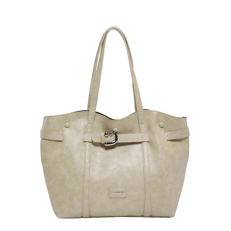Casual Tote PU Pleated Zipper Top Handle Bags Large Size Personality Retro Feeling Advanced Quality Bags