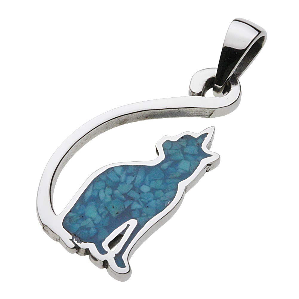

Cat Silhouette Pendant Turquoise Silver p0681 [Cenote] [925 Accessories]