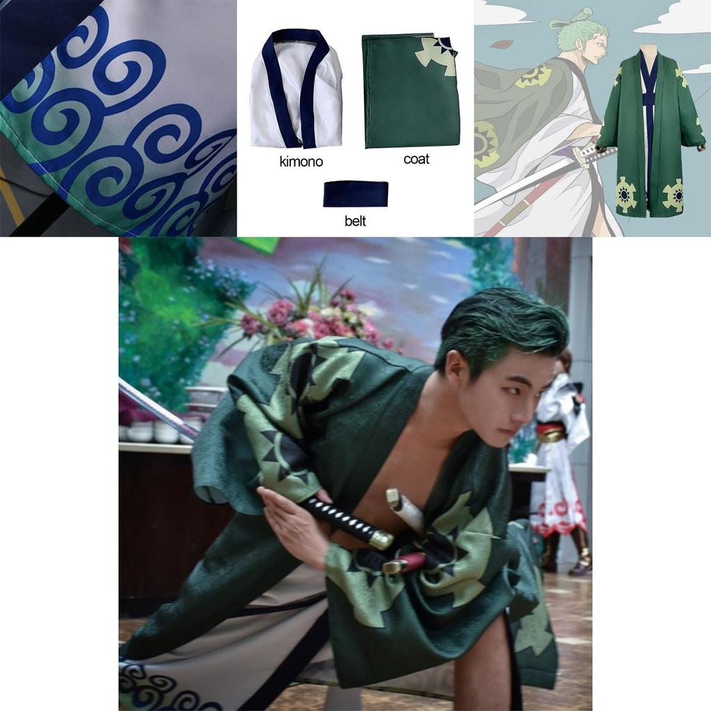 One Piece Roronoa Zoro Cosplay Costume High-quality Kimono Robe Full Suit For Halloween And Theme Parties