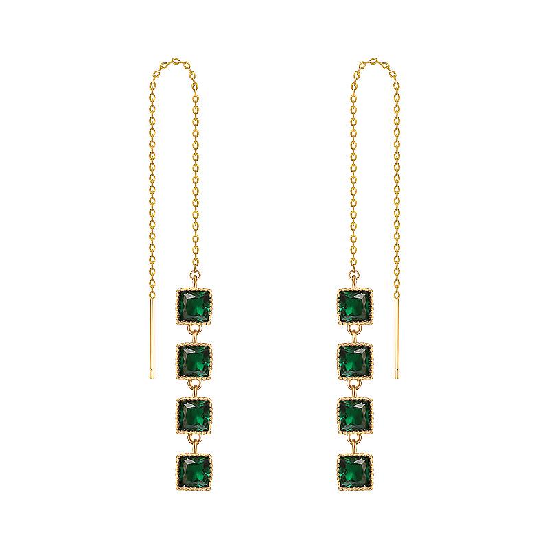 Emerald Square Ear Thread Tassel Earrings for Women - 2021 Trend Dangle Jewelry