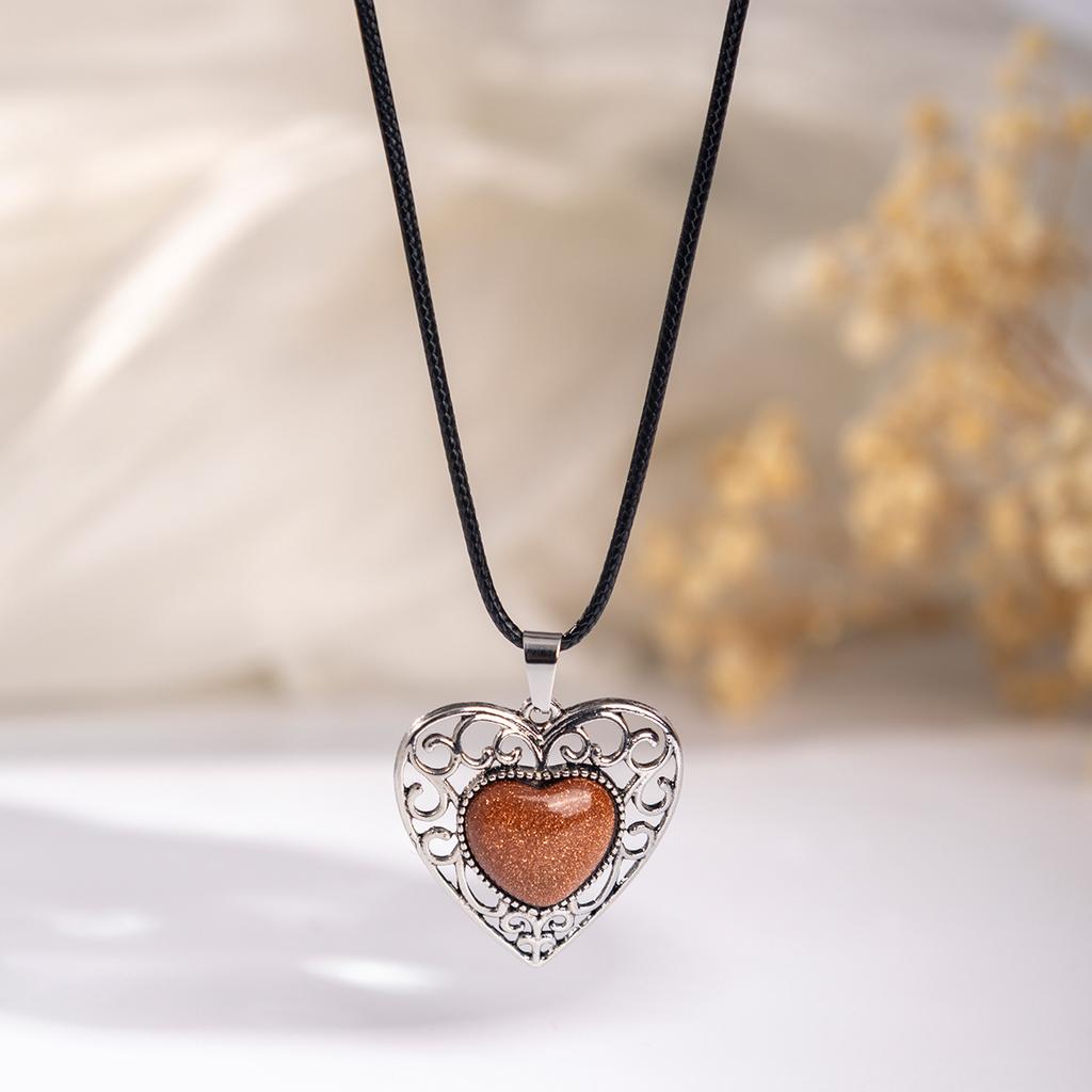 Natural crystal pendant, pink crystal, Dongling, hollowed out heart-shaped necklace, jewelry,Christmas gift, Stocking stuffers, Valentine's Day gift