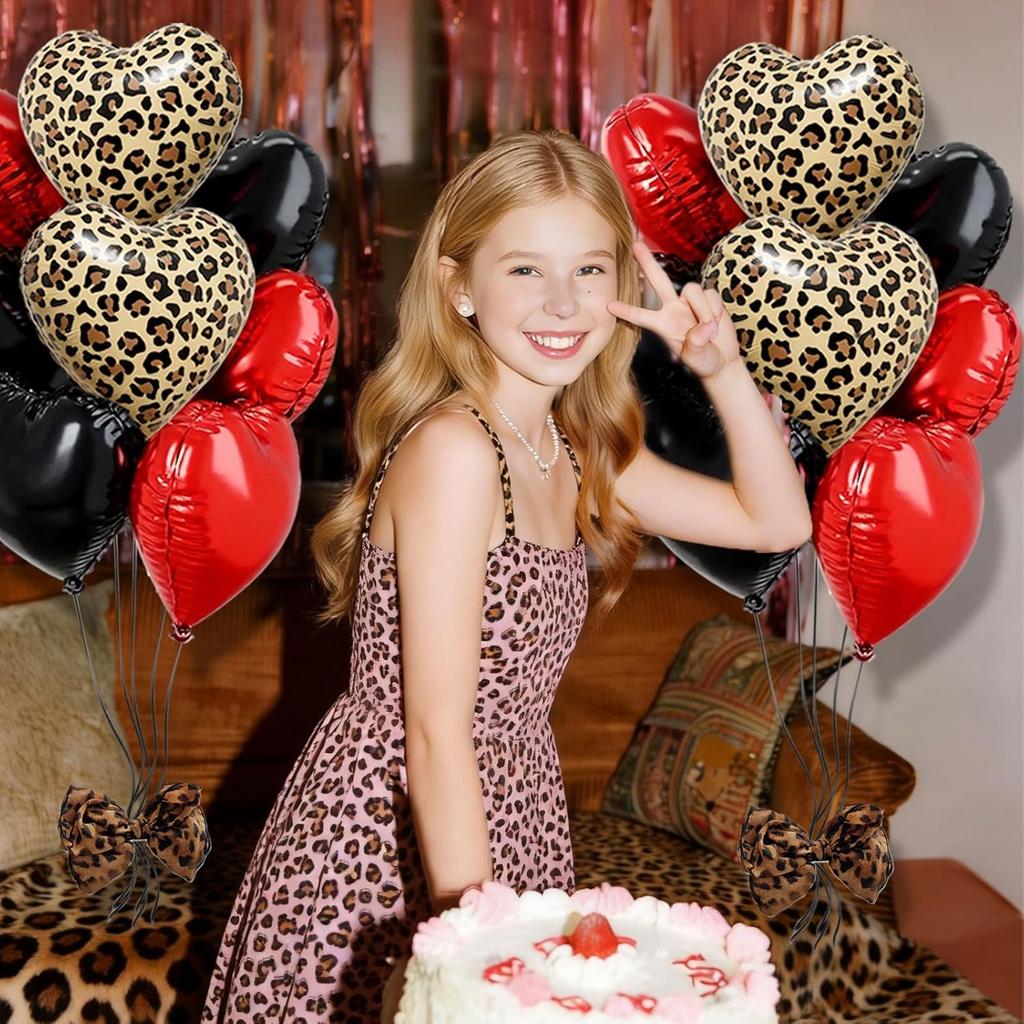 Leopard Print Party Bow Foil Balloons Five Pointed Star Heart Balloons Leopard Print Theme Girls Birthday Wedding Party Supplies