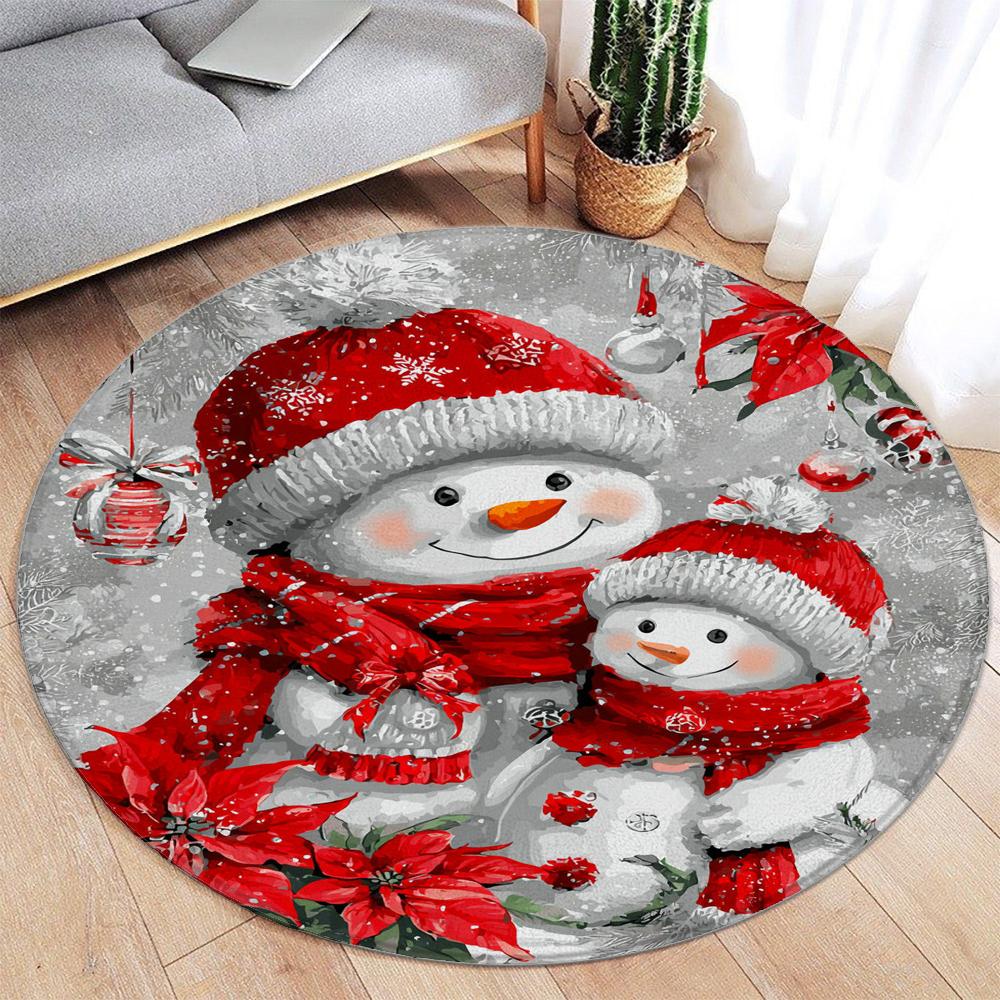 Christmas Snowman Rug Ornaments Round Rug Merry Christmas  Home Mat Living Room Decor Sofa Rug Festival Event Carpet