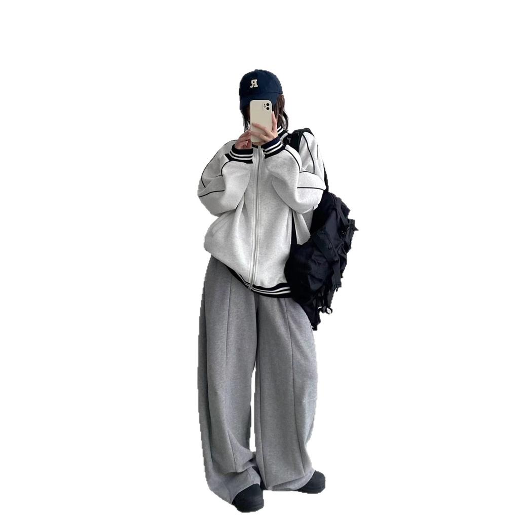 Retro Striped Baseball Jacket Stand-up Collar Hatless Contrast Sweater Jacket Spring and Autumn Korean Top