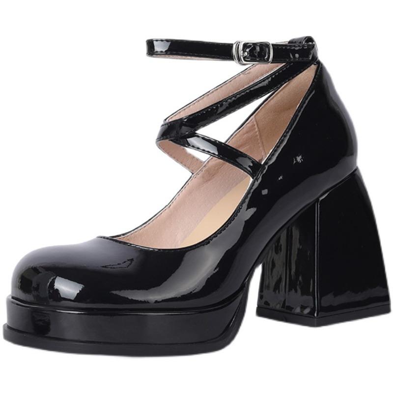 2024 New Janes Shoes for Womens Pumps French  Square Toe Buckle Strap Bowknot Chunky High Heels  Spring Autumn