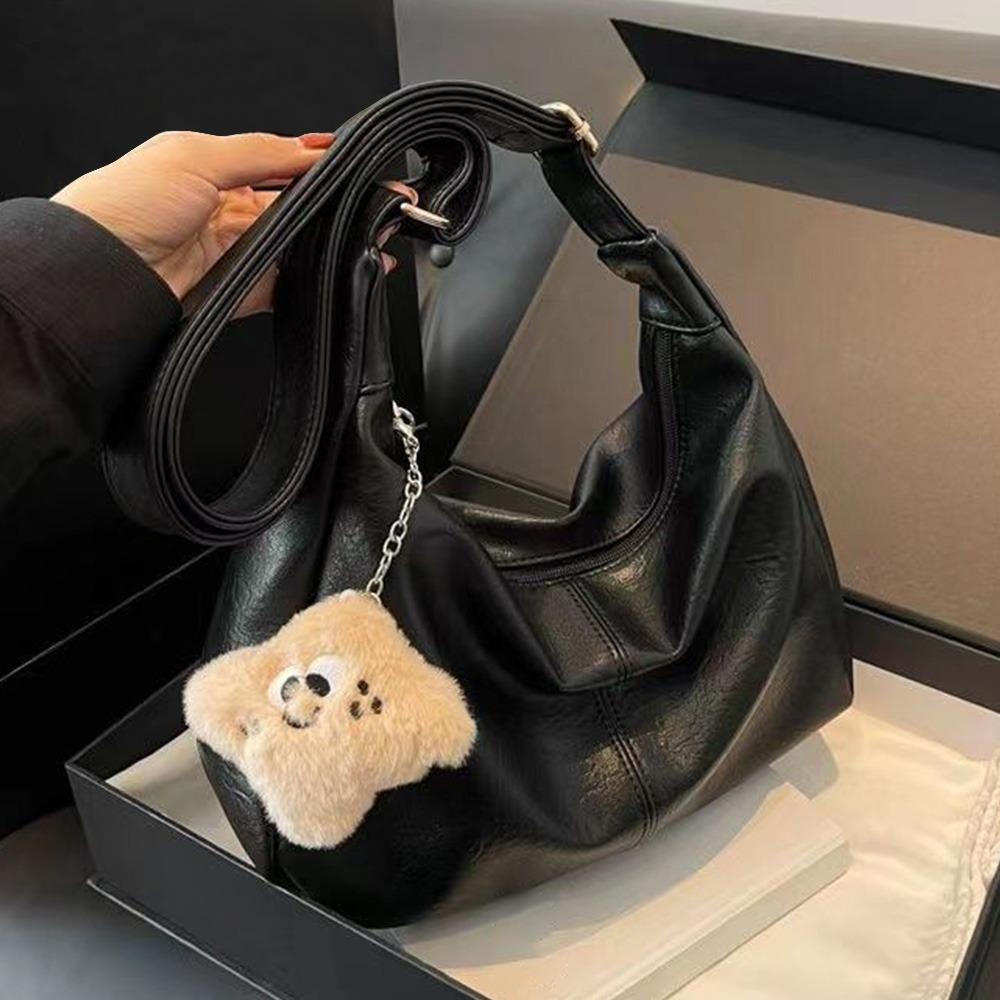 Trendy Slouchy Shoulder Bag for Women PU Leather Retro Ladies Hobo Tote Bag Large Capacity Underarm Bag чёрный