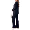 Spring 2025 Women's Solid Color Zippered Knit Set: High Neck Ribbed Loungewear Two-Piece