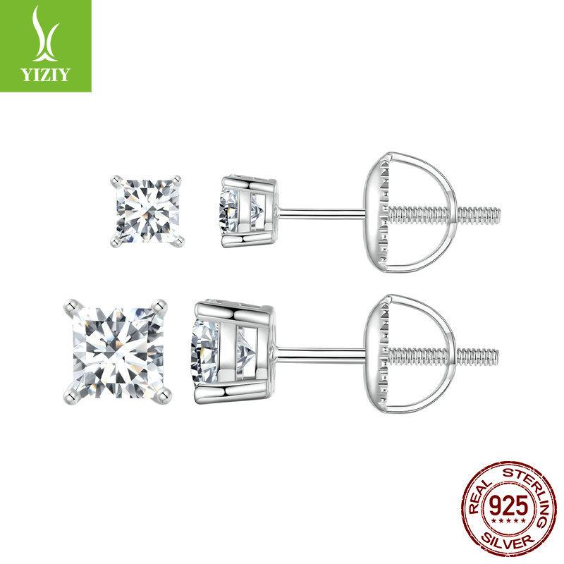 Classic Square Mozzarella Stud Earrings, Simple And Fashionable Threaded Ear Plugs S925 Silver Stud Earrings.
