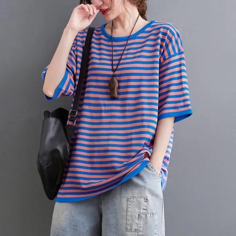 T-shirt for Women Summer Large Size Cotton T-shirt Soft Loose Printed Casual Comfortable Pullover T-shirt Top
