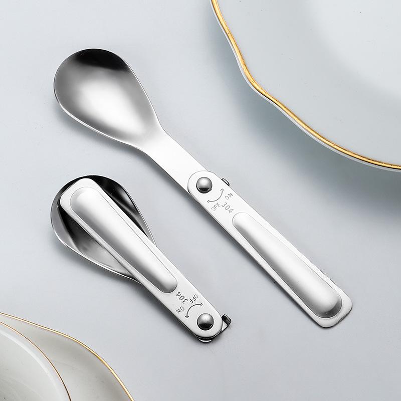 304 Stainless Steel 3-Fold Portable Spoon-Fork for Outdoor Use