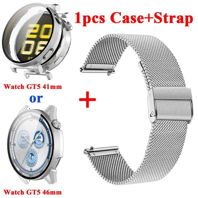 

Milanese WatchBand + Case Cover для Huawei Watch GT5 46 мм 41 мм металлический браслет ремешок из нержавеющей стали для Huawei Correa Shell GT5 41mm серебряный