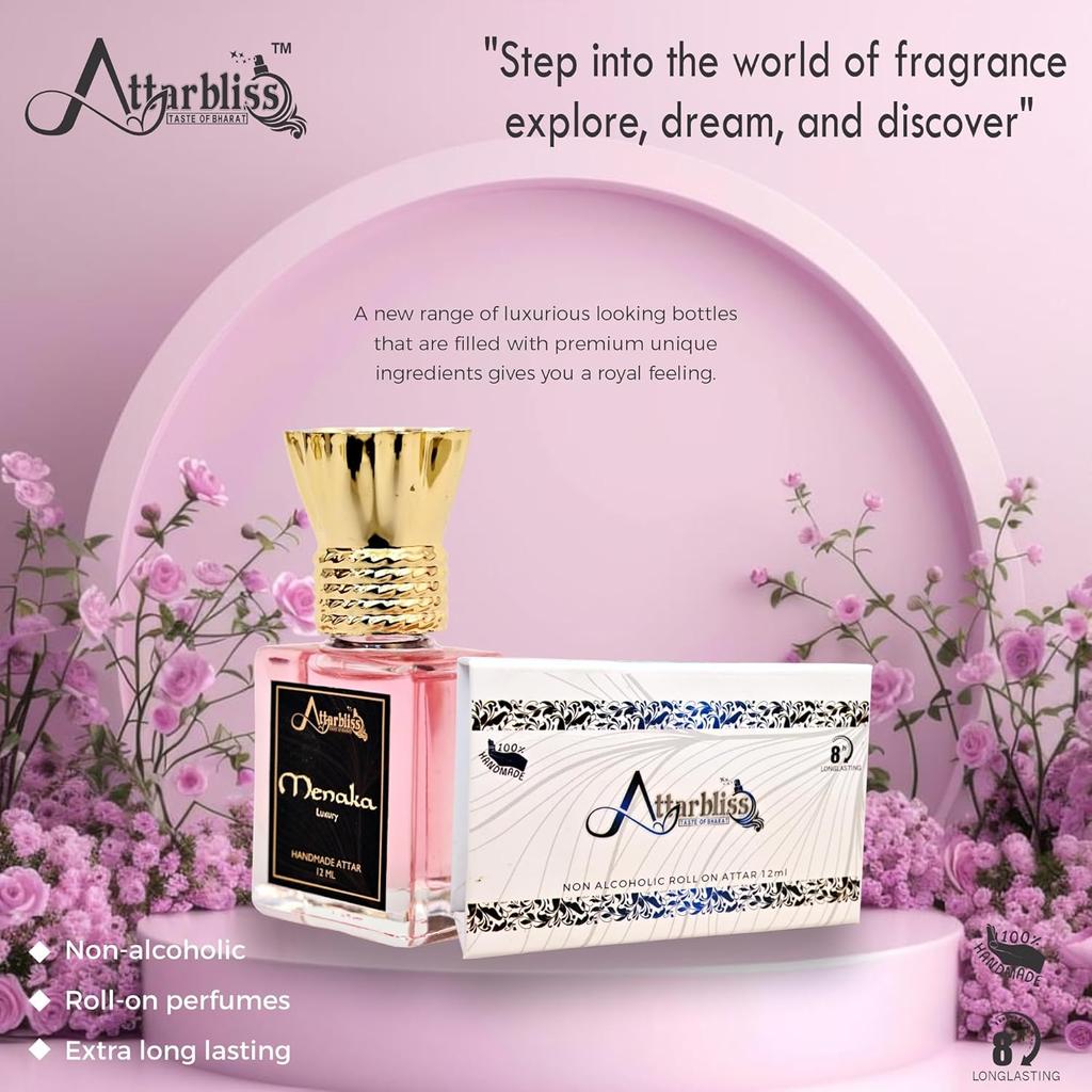 Luxury Handmade Attar Perfume Non-Alcoholic Roll-On | Long Lasting Attar For Men And Women - 12ML Pack (Menaka)