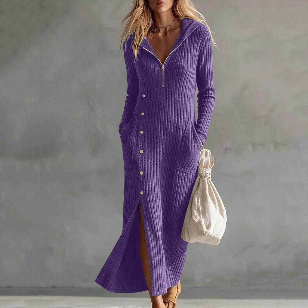 Abito Maxi da Donna alla Moda, Colorato, Vestibilità Larga, con Bottoni sul Davanti e Tasche, per l'Uso Quotidiano
