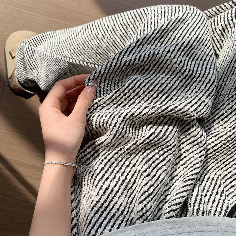 Latest Black and White Striped Wide-leg Pants for For Women In Spring and Autumn High-waist Floor-moving Casual Pants Loose Straight Walk Trousers