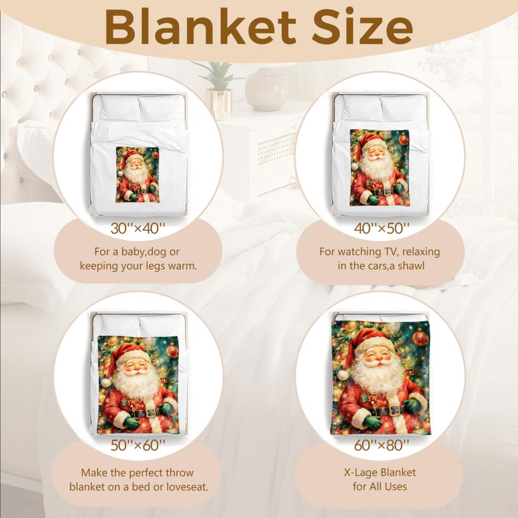 1pc Marry Christmas Blanket Santa Claus Print Smooth Flannel Blanket for Home Living Room Bedroom Decor New Year Christmas Gift