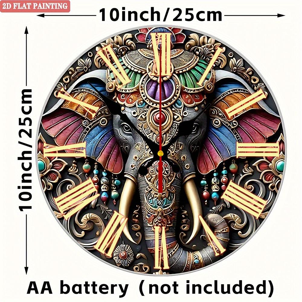Elephant Wall Clock. Colorful Decorative Timepiece with Roman Numerals for Living Room or Bedroom.