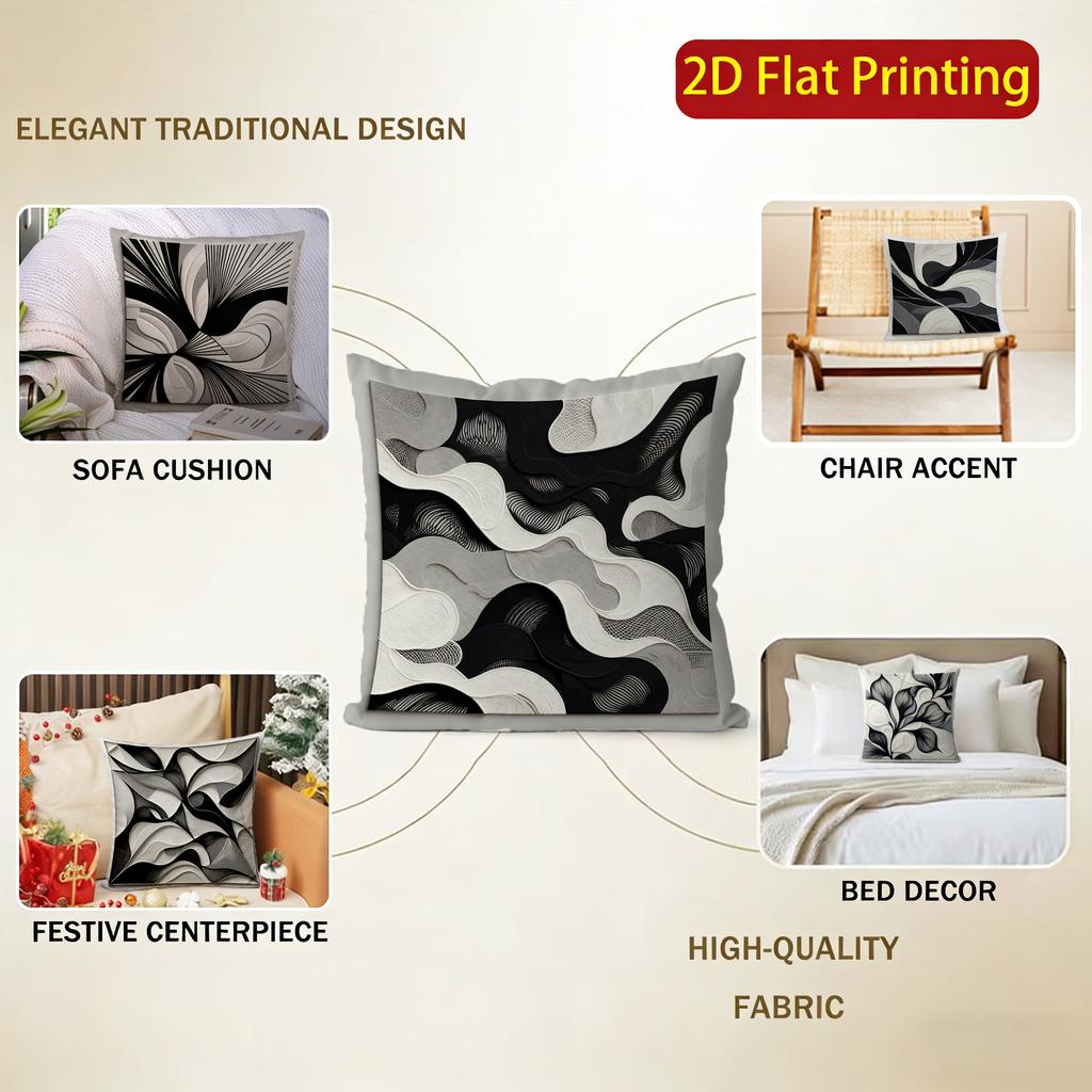 2D Abstract Black & White Patterned Pillow Covers Pattern Cushion Cover Suitable For Sofa Bedroom Car Pillow Cover