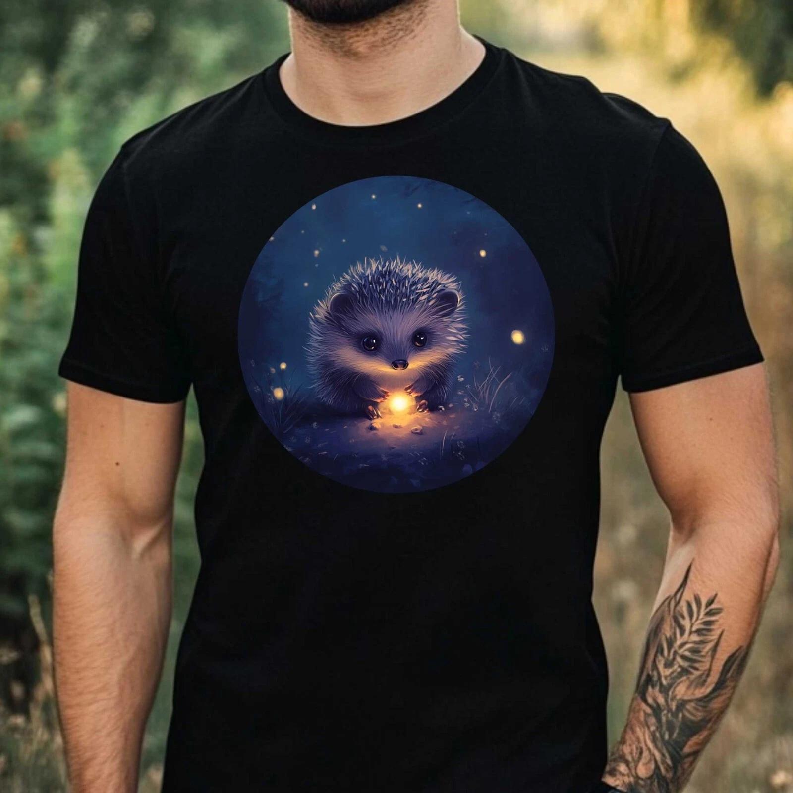 T-Shirt Herren Igel im Mondlicht Motiv Baumwolle Größe XS bis 5XL L