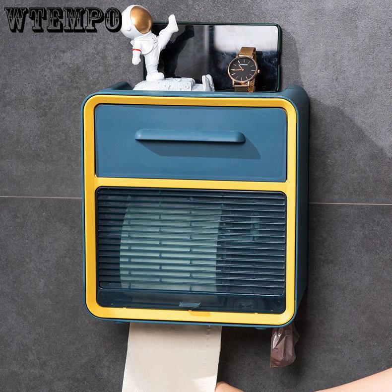 WTEMPO Toilettenpapierbox Toilettensaugbox Perforationsfreie Wand-Toilettenpapierbox Toilettenkleinartikelregal