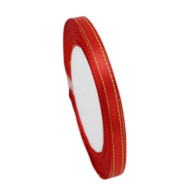(25 yards/lot) 20mm satin ribbons red gold edge ribbon wholesale high quality gift packaging ribbons