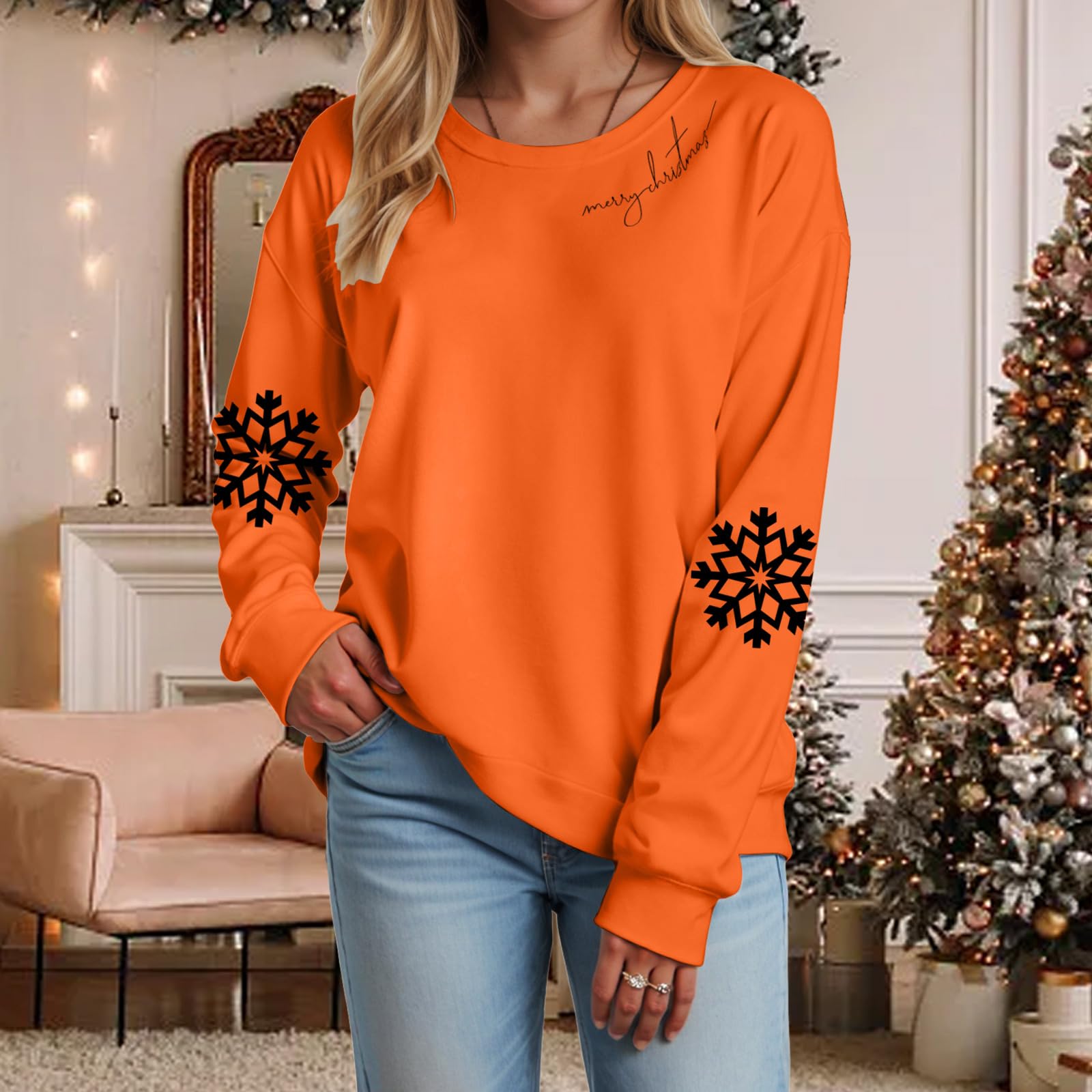 

Женский свободный удобный повседневный модный свитшот с рождественским принтом XXXL шафрановый
