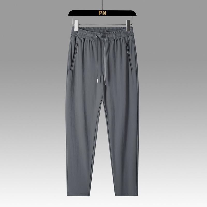 Summer Ice Silk Men's Breathable Casual Pants Men's Thin, Quick Drying, High Elasticity Straight Leg Pants Plus Large Sports Pants