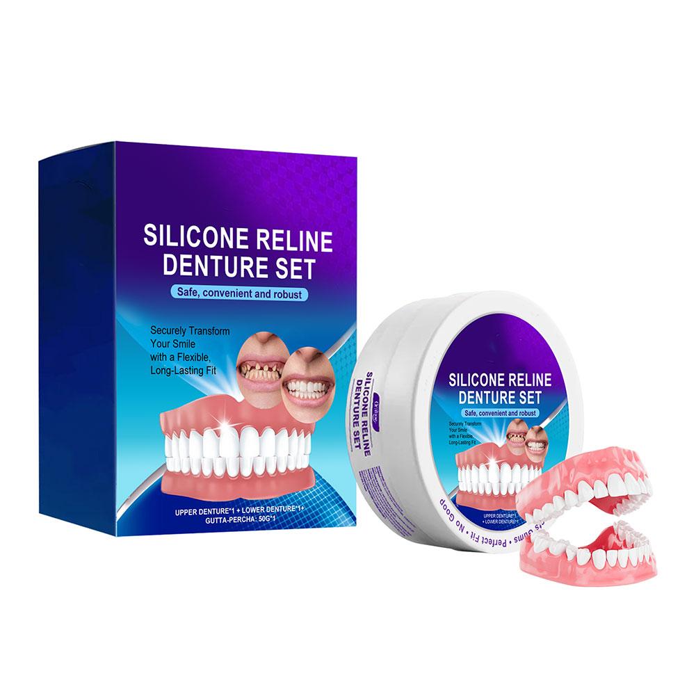Teeth Silicone Reline Denture Set Comfortable Fit Silicone Tooth Fit Denture Set Moisturizing Smile Tooth Care Denture