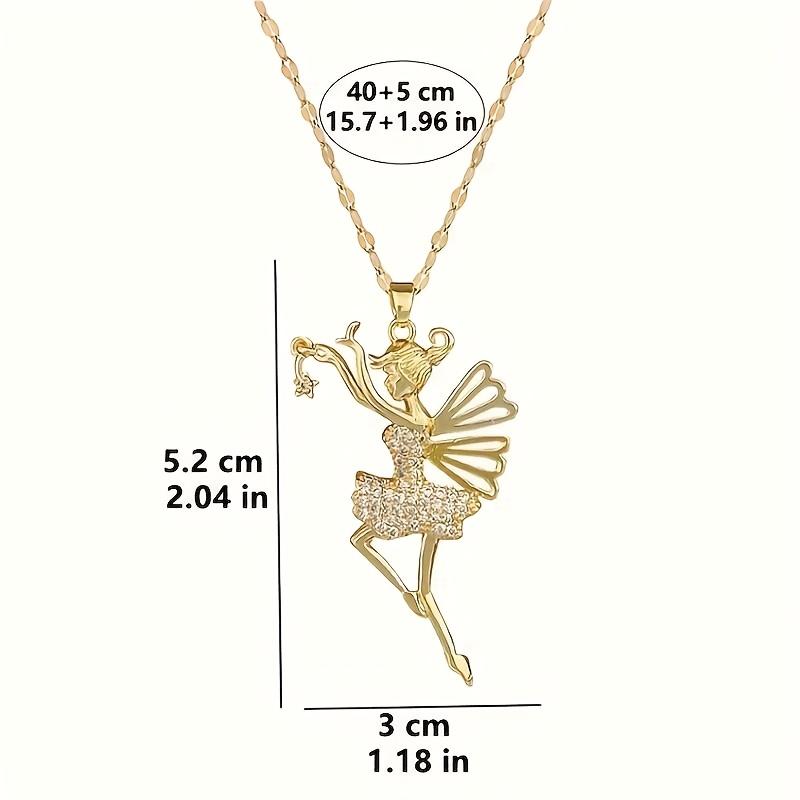 Un collar con colgante de bailarina de alas de ángel, completamente nuevo, precioso y elegante, incrustado con brillantes y lujosos circonitas cúbicas sintéticas, es adecuado como