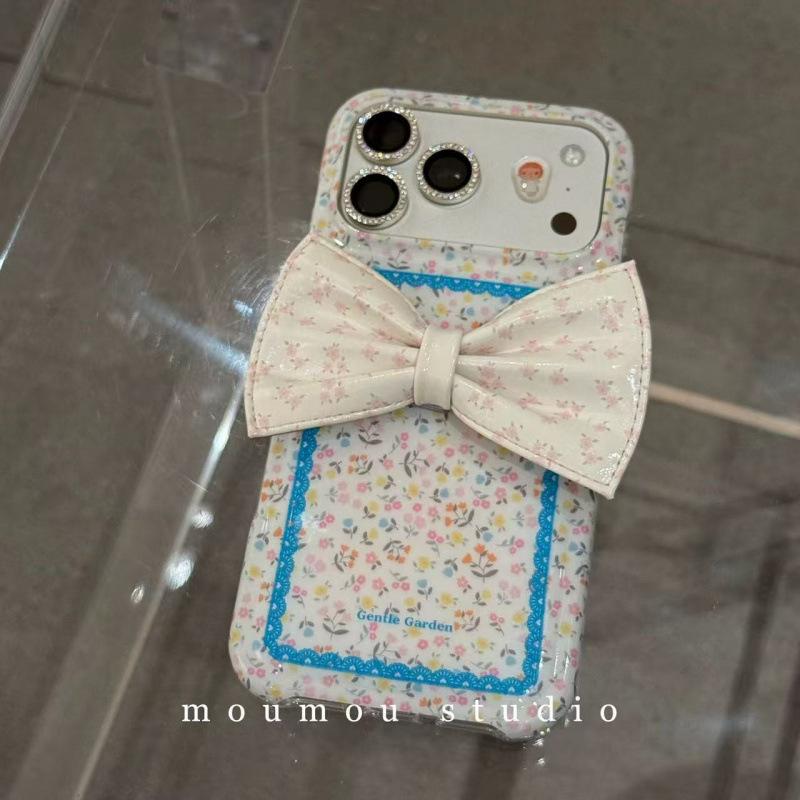 Girl's Heart Floral Bow Bracket Is Suitable for iPhone17promax Apple 16pro Mobile Phone Case 15pro Tide