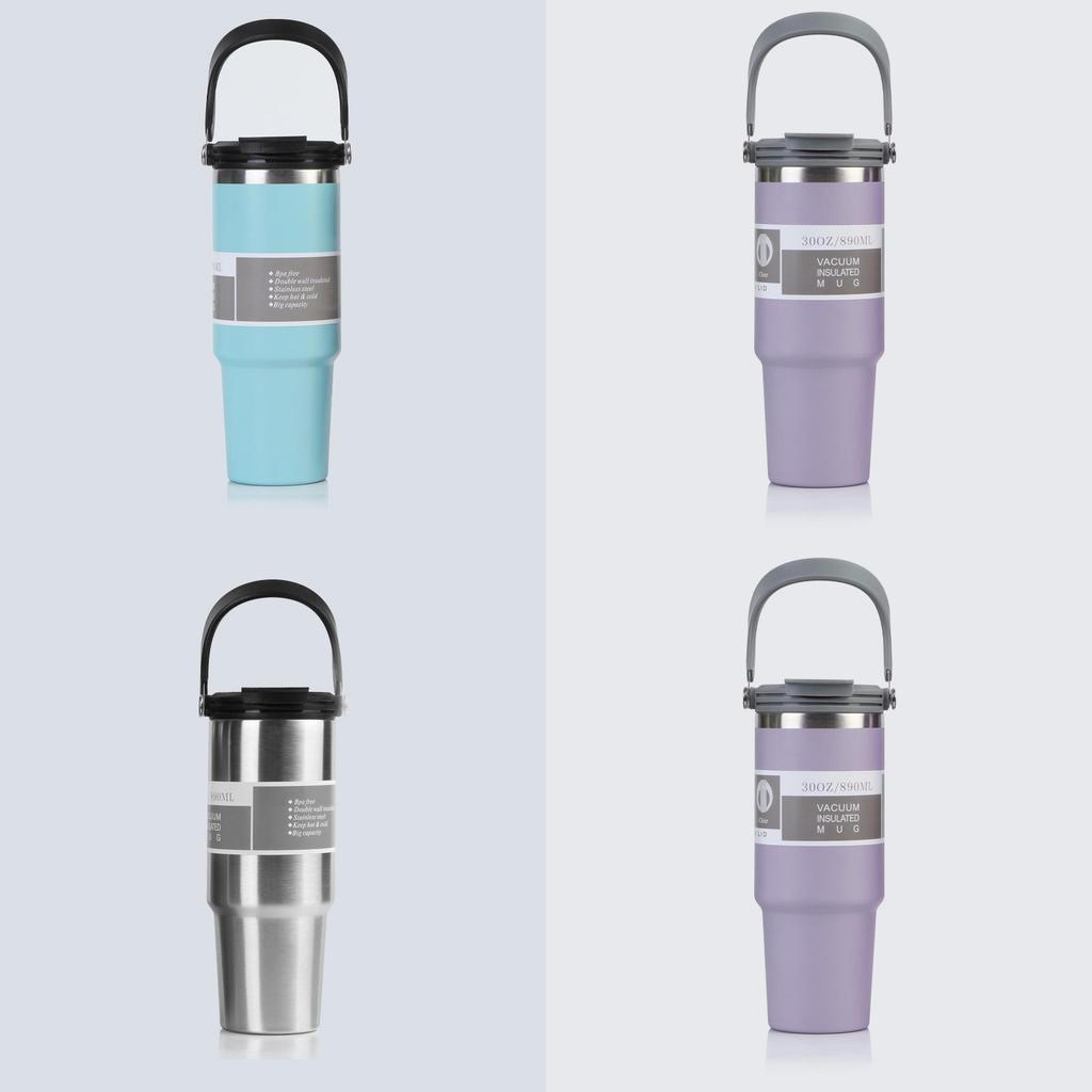 Stylish Modern Vacuum Insulated Car Cup With Straw And Handle 30oz 20oz