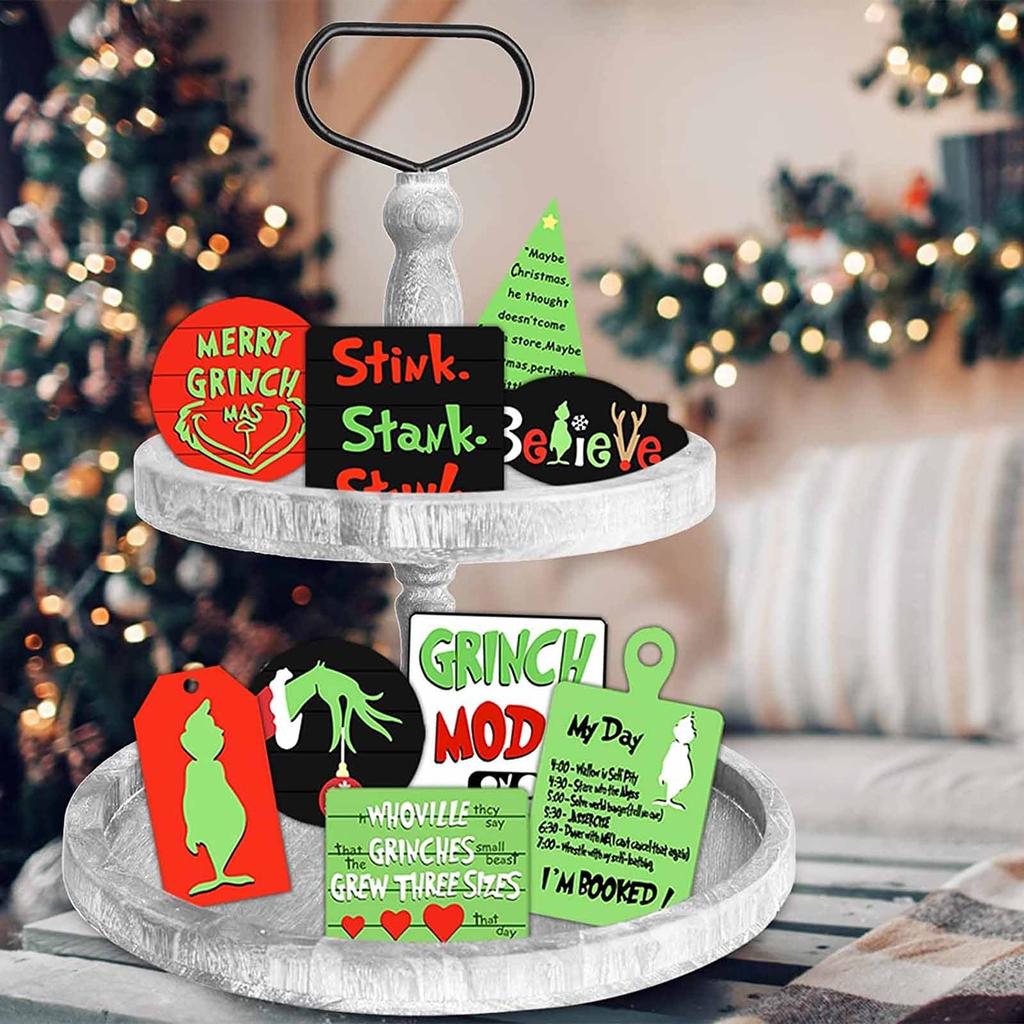 Christmas Tray Decoration Cartoon Flat Print Layered Tray Wooden Decoration Set Party Decoration