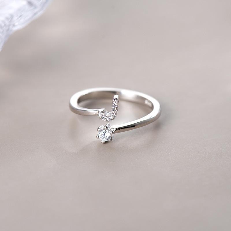 Hot Sale Adjustable Fashion 26 Letters Ring 925 Sterling Silver Jewelry For Women Gift