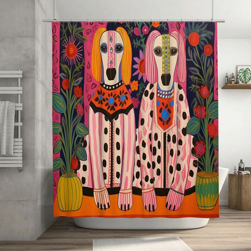 

Vibrant Dogs Shower Curtain Set: Decorative Home Textile With Floral Patterns For Bathroom Multicolor Puppies Printed Shower Pan W60H190(CM)-1 Pcs