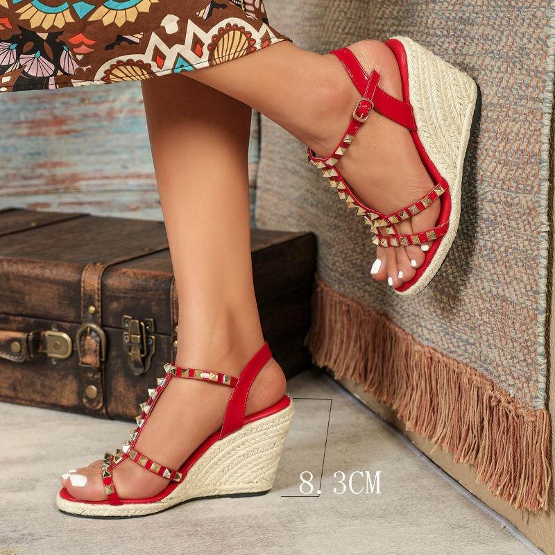 Eilyken Sommer Peep Toe Stroh Weben Nieten Frauen Sandalen Plattform Keile Mode High Heels weibliche Schuhe