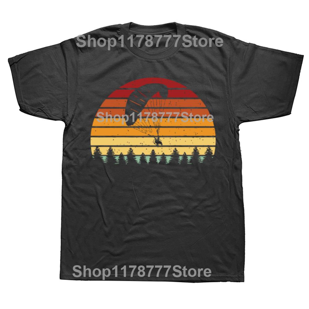Vintage Sunset Paragliding Tshirts Men Tee Tops Cotton T Shirt Short Sleeve Gift For Paragliders Paramotor T-shirt Clothes