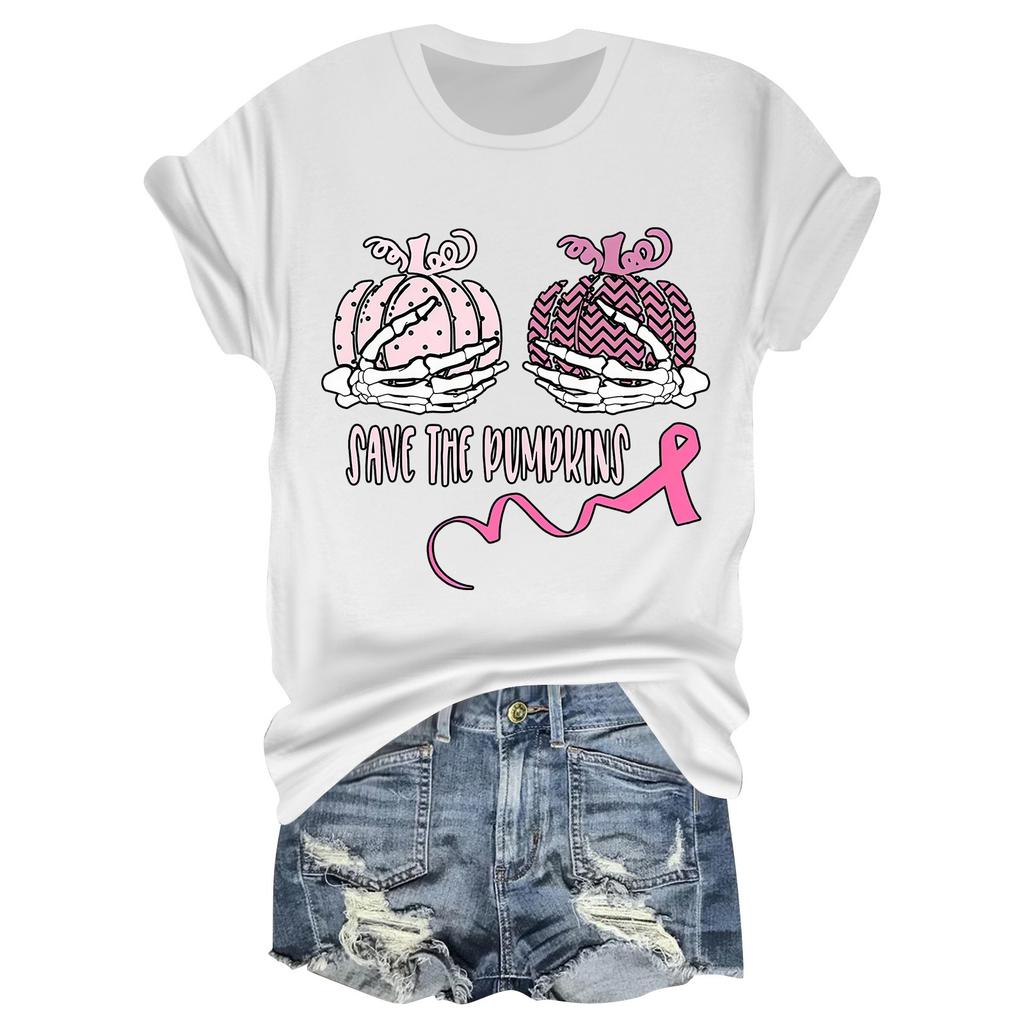 Women's Casual Halloween Breast Print T-Shirt Round Neck Pullover Short Sleeve Top