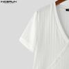 INCERUN Men V Neck Short Sleeve Solid Color Casual Fitted Rib T-shirts
