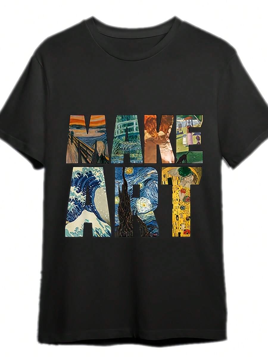 

Unisex s Vintage Art Print T-Shirt - Casual Fit Round Neck Tee With Famous Paintings & MAKE ART Design XXL