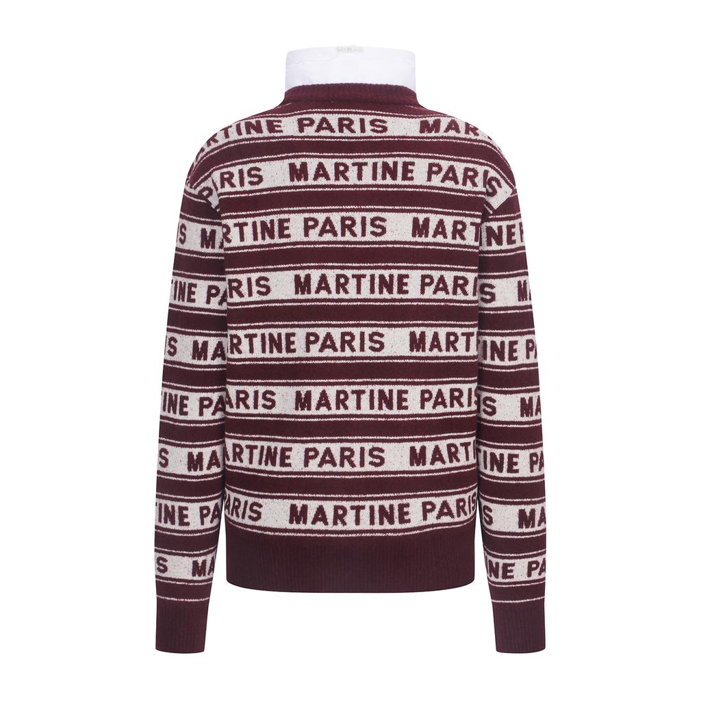 MARTINE GOLF Logo Jacquard Padding Sweater_Wine
