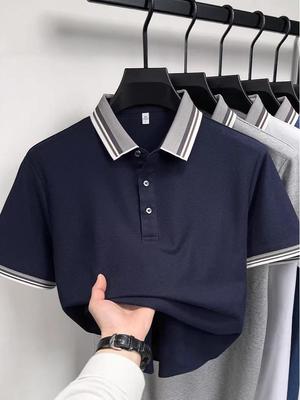 Men's Casual Lapel Polo T-Shirt - Cross Stripe Short Sleeve, Summer Wear for Young and Middle-aged