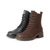 BELLE Women's Leather Block Heel Lace-Up Martin Boots
