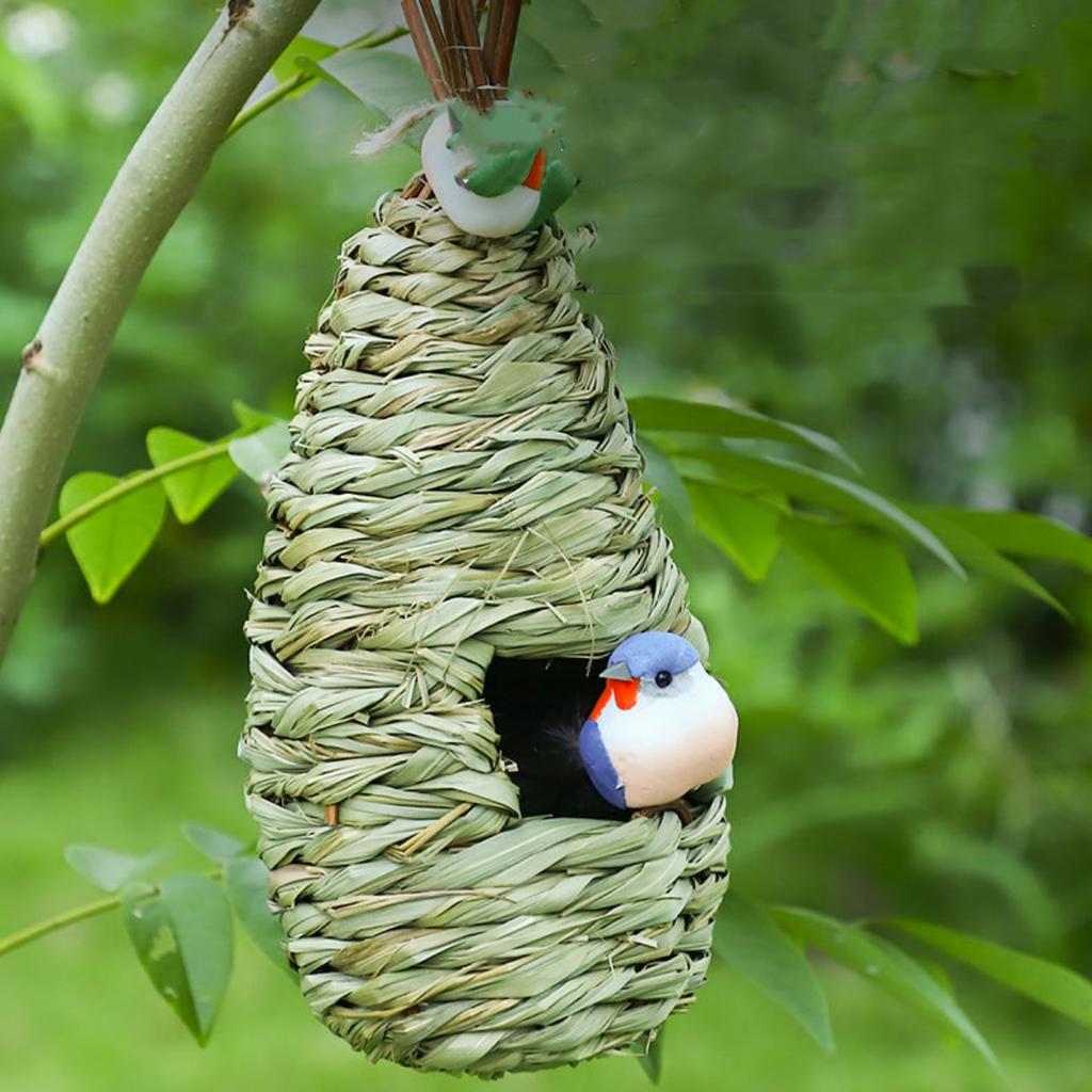 1Pc Hand-woven Water Drop Style Straw Bird Nest Breathable Warm Parrot Pigeon Breeding Box Pastoral Decorative Cage Pet Supplies