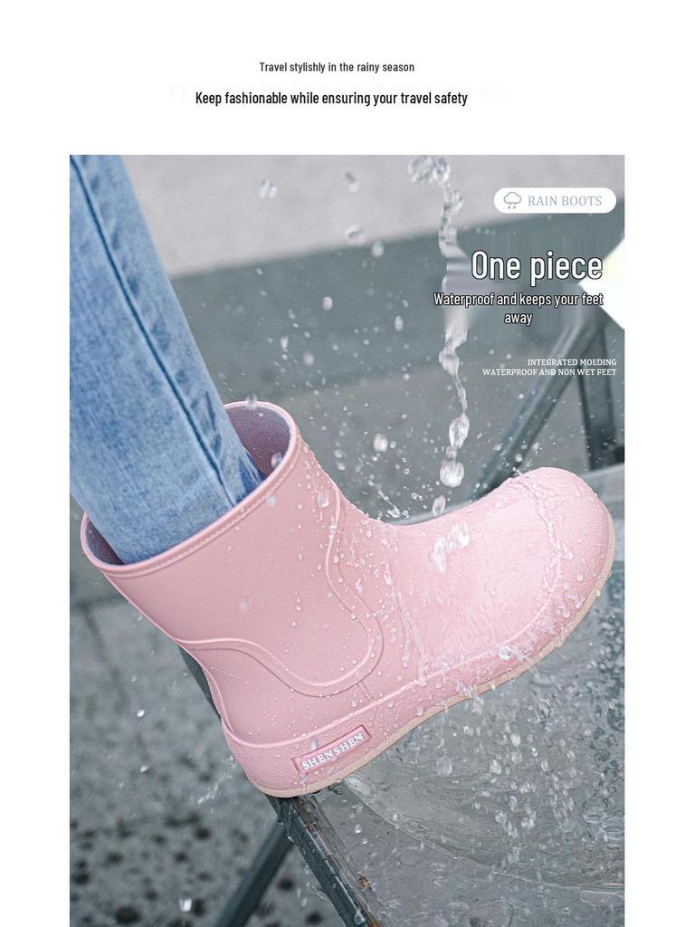 Chic Non-Slip Women's Rain Boots: Short-Tube Waterproof Rubber Shoes for Outdoor and Kitchen Use